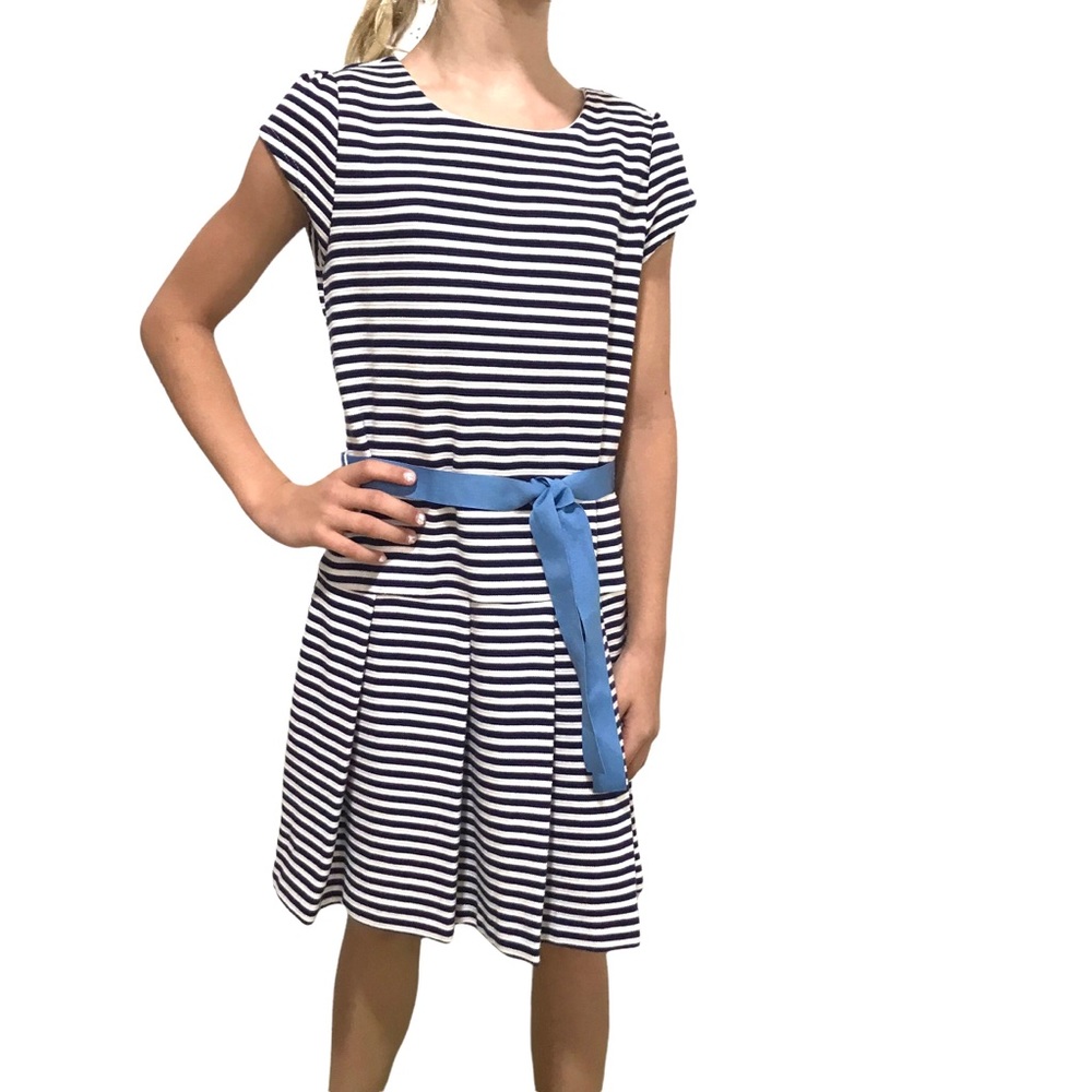 GYMBOREE Dress NEW Nautical Navy Blue White Horizontal Stripes Size 7 NWT